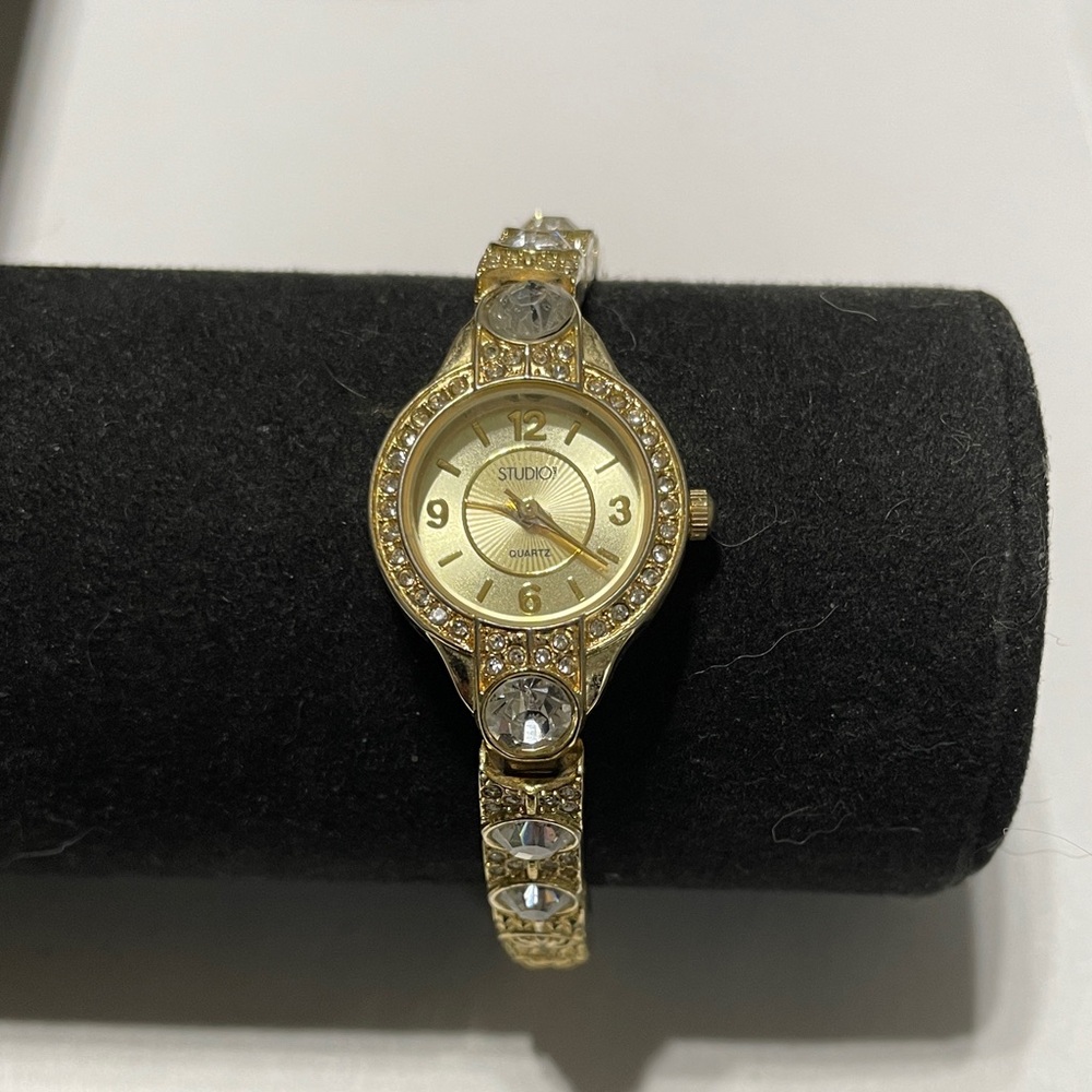 Studio I Gold Watch with Crystal Details